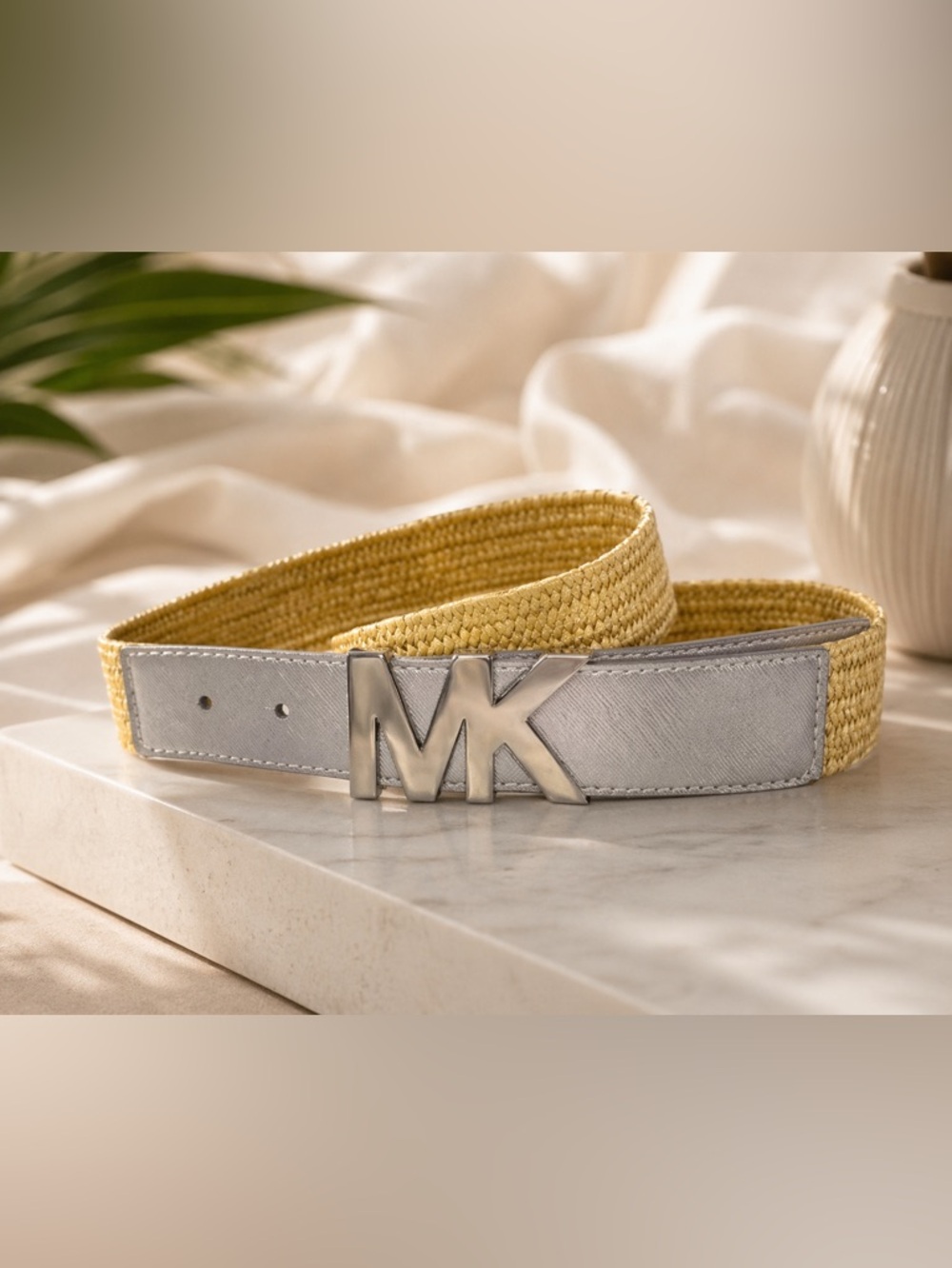 Michael Kors Stretch Logo Belt Silver M/L
